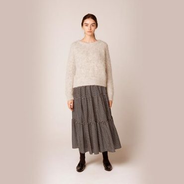 Alpaca knit pullover / Polka dot skirt