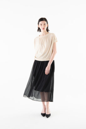 Lame jersey sleeveless tops / Chiffon dot skirt