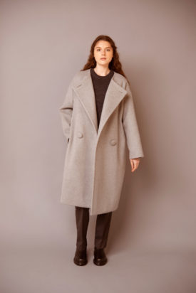 Wool coat / Knit sweater / Straight pants