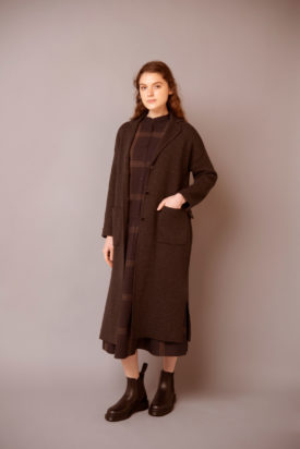 Knit coat / Check dress