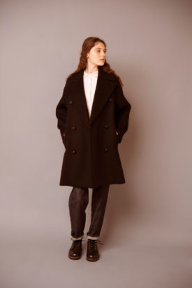 Wool double coat / Shirt / Denim pants