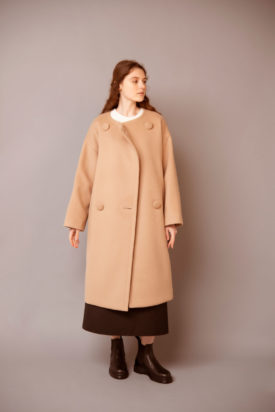 Wool coat / Knit sweater / Skirt