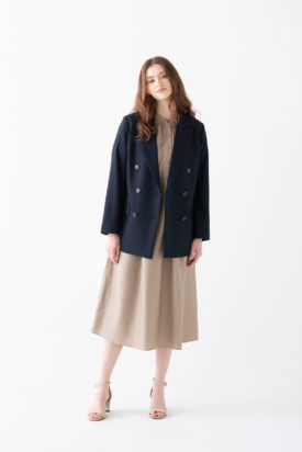 Double-breasted jacket / Satin gathered dress