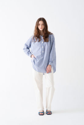 Striped stand collar shirt / Cotton pants
