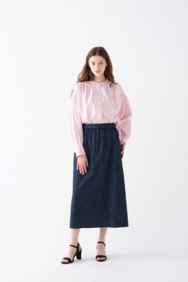Stand collar shirt / Denim skirt