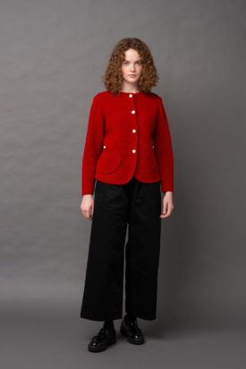 Knit jacket / TC twill wide pants