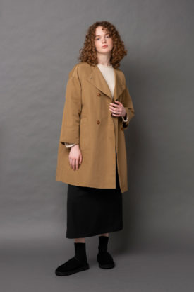 Cotton nylon coat / Gather sleeve knit / Chambray twill tight skirt