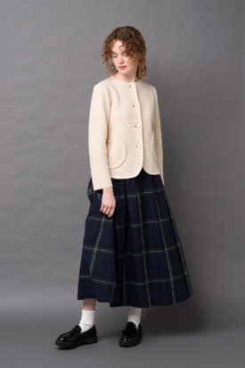 Knit jacket / Typewriter check gathered skirt
