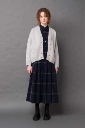 Wool milanese ribbed cardigan / Typewriter check shirt dress