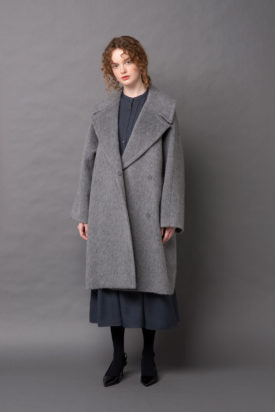 Mohair shaggy big color coat / Waltz twill pleated dress
