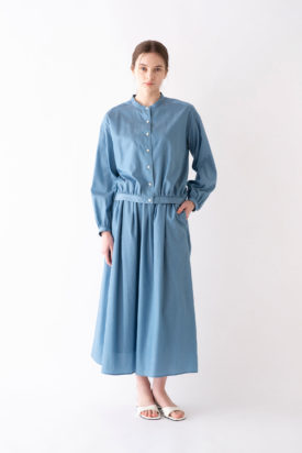Cupra blouse / Cupra denim gathered skirt