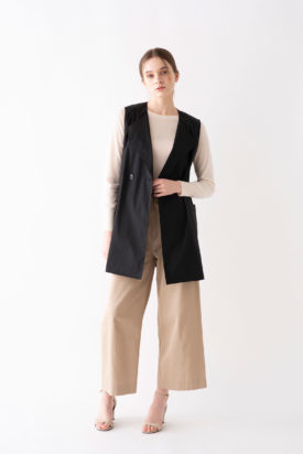 Stretch typewriter gilet / Twill washer semi-wide pants