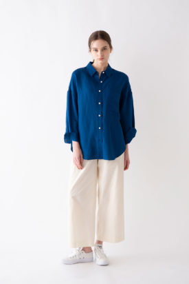 Bamboo linen shirt / Twill washer semi-wide pants