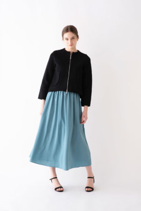 Milan rib zip jacket / Natury stretch gathered skirt