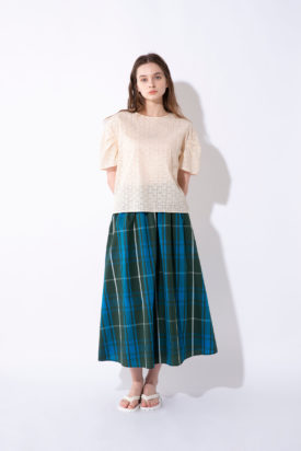 Lace blouse / Check gathered skirt